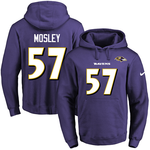 Nike Ravens #57 C.J. Mosley Purple Name & Number Pullover NFL Hoodie
